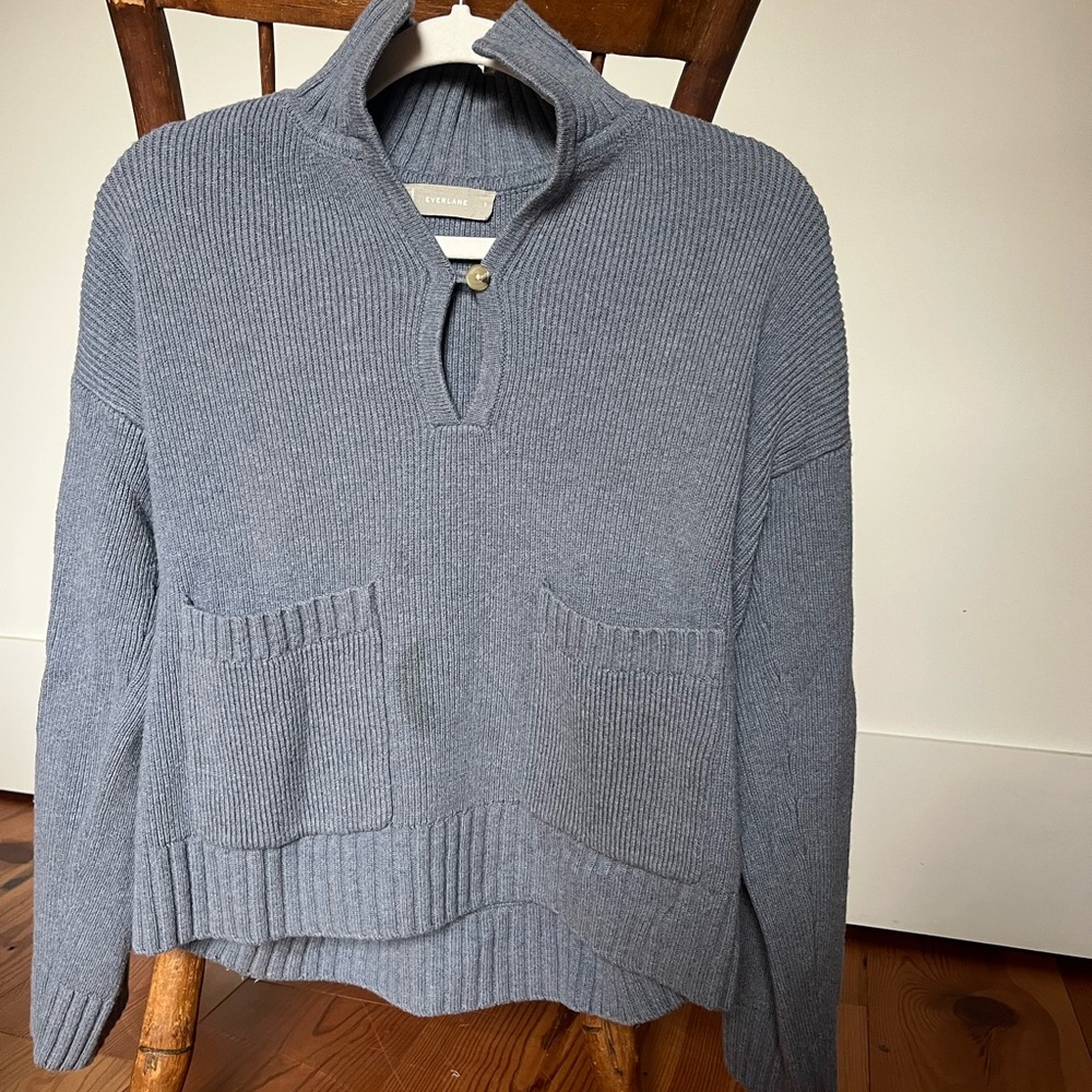 Everlane Ribbed Funnel-Neck Sweater - Dusty Blue